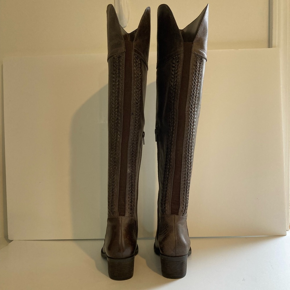 Vince Camuto “Bendra” Brown Distressed Over the Knee Leather Boot - Picture 5 of 12